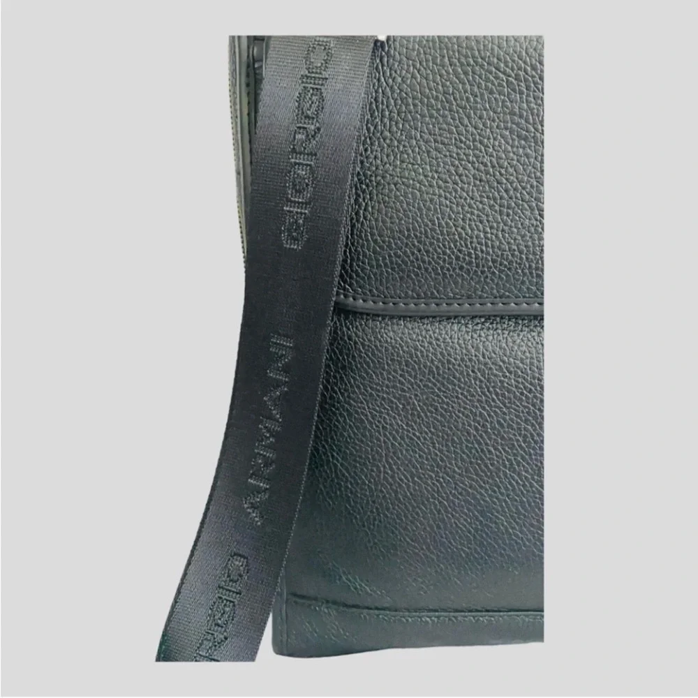 GIORGIO ARMANI BLACK Briefcase Computer Travel Fine Saffiano Leather Bag